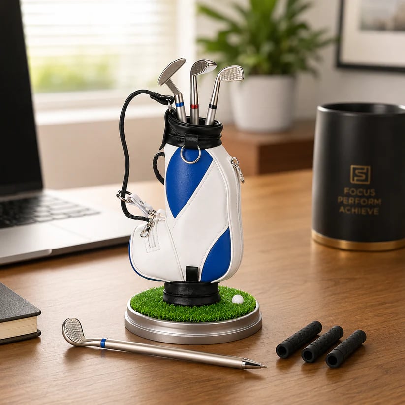 Golf Pen Holder with 3-Pen Set – Stylish Desk Organizer for Golf Lovers