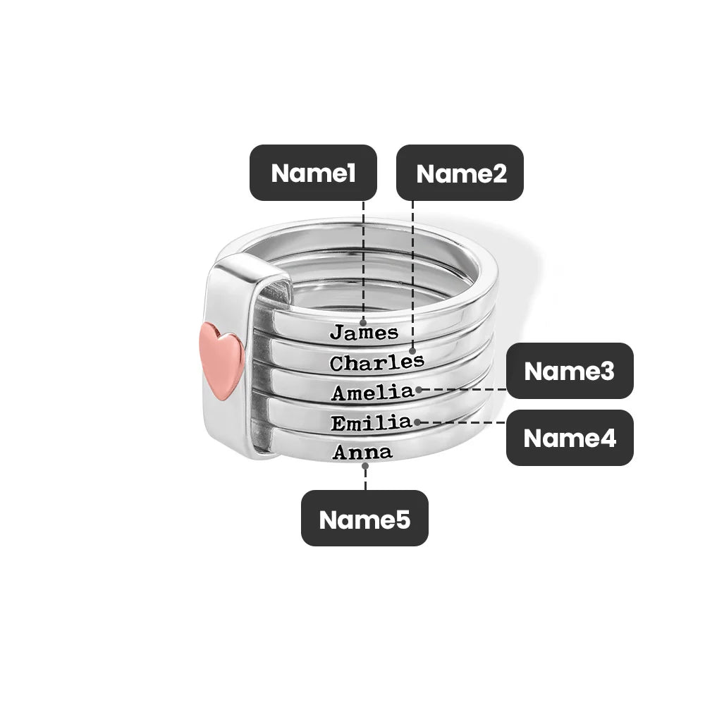Personalized  Heart Women Stacking Rings with Engraved 2-5 Names Family Jewelry Mother's Day Birthday Gift for Mom Grandma