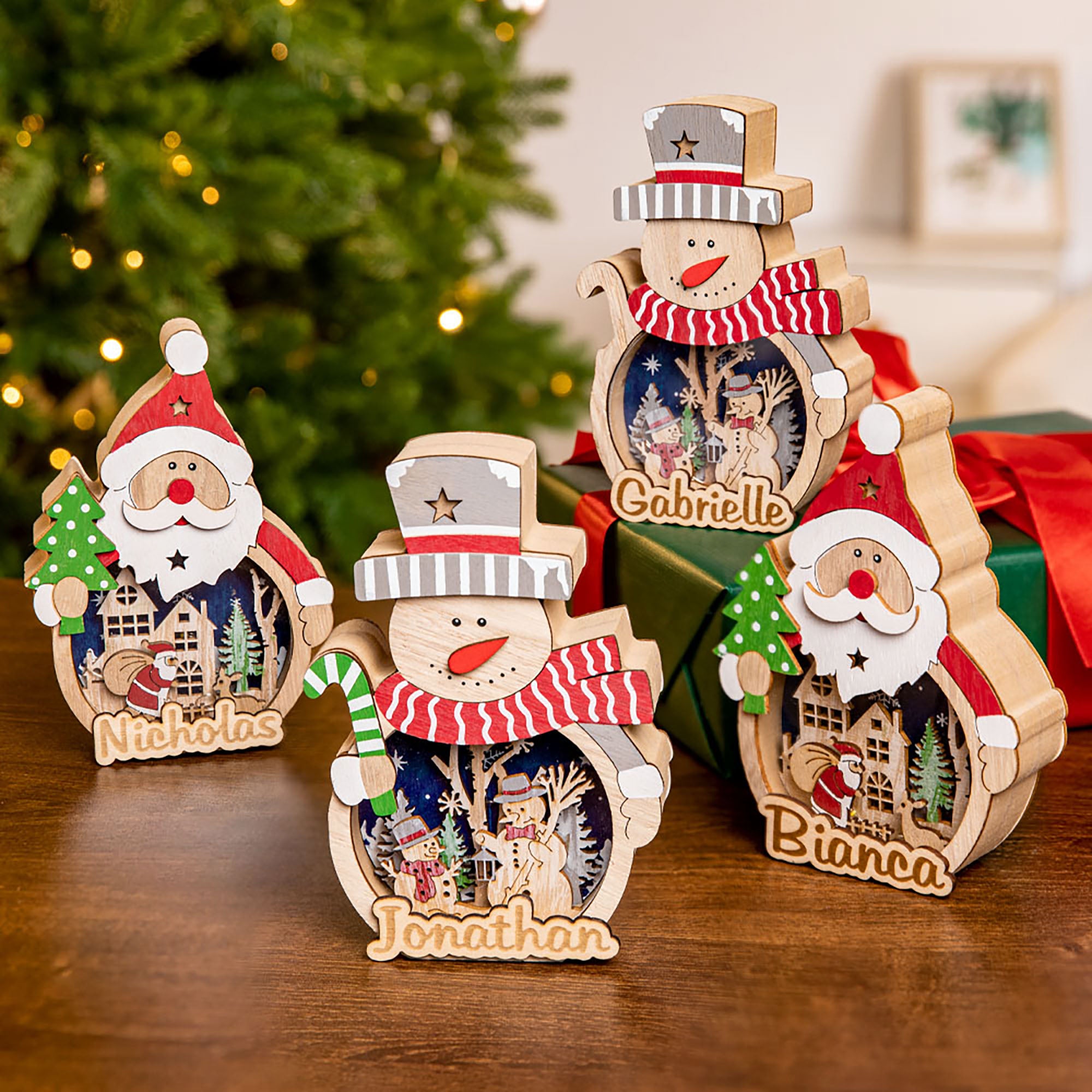 Personalized Santa Claus Snowman LED Ornament with Name Home Decor Christmas Gift for Family Friends
