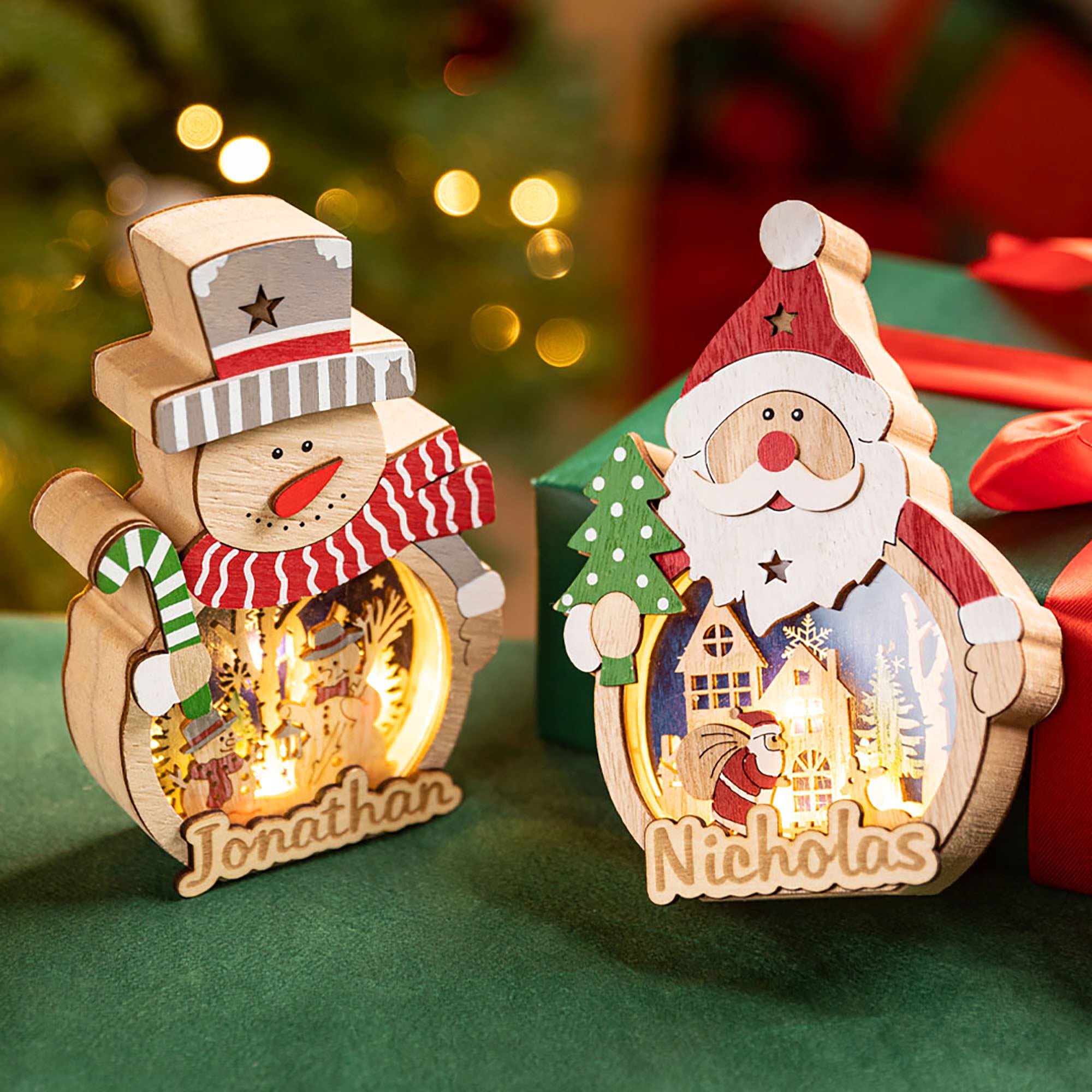 Personalized Santa Claus Snowman LED Ornament with Name Home Decor Christmas Gift for Family Friends