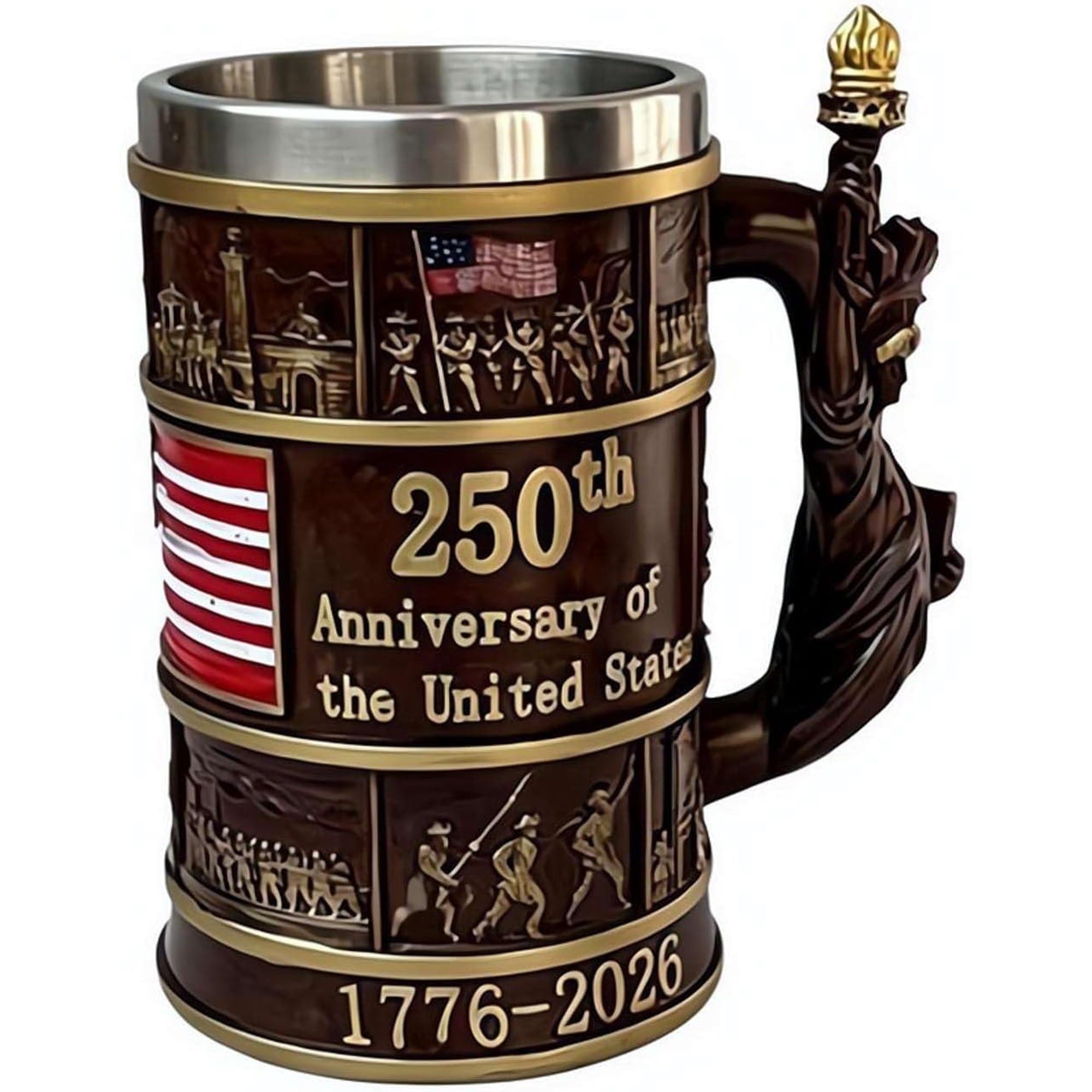 250th Anniversary 3D American Flag Mug, Double Wall Resin & Stainless Steel