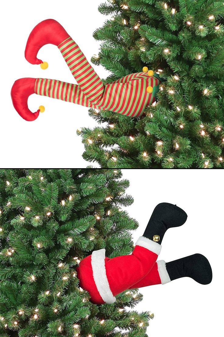🎅 Santa Got Stuck! Funny Moving Christmas Tree Legs Ornament – Santa & Elf