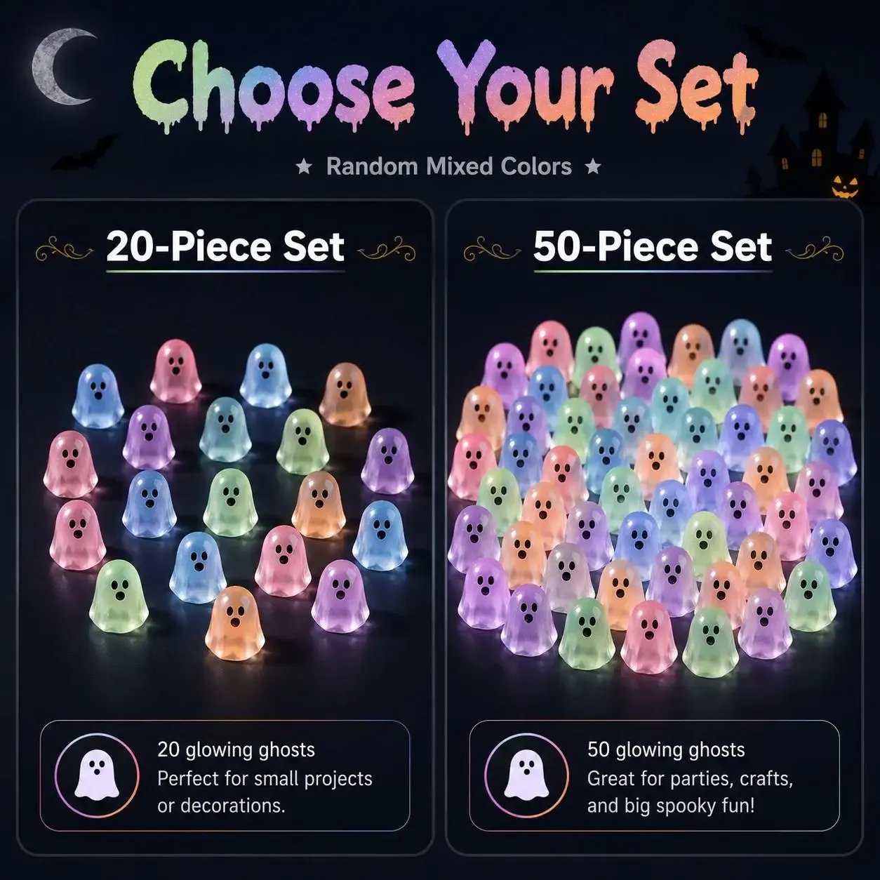 Glow-in-the-Dark Cute Ghost Resin Bead Set