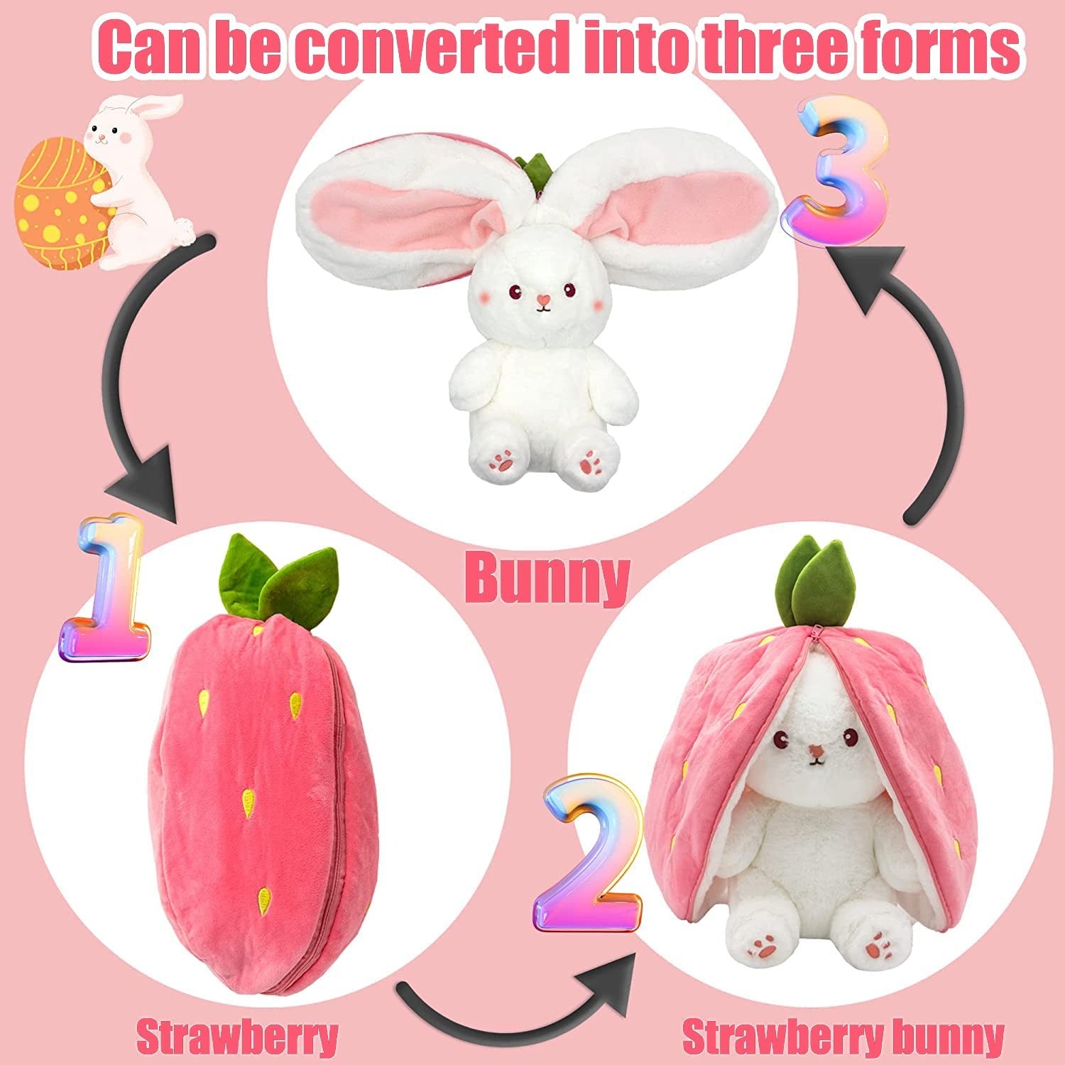 Strawberry Bunny Transformed into Little Rabbit🎀 Fruit Doll Plush Toy🐰