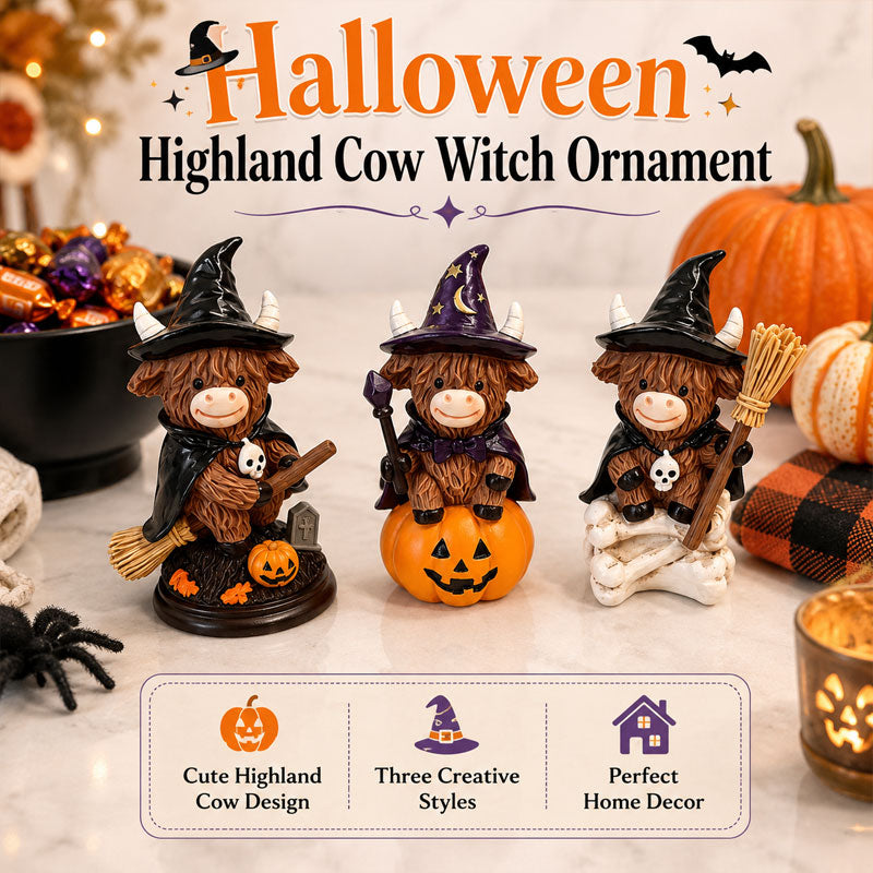 Halloween Highland Cow Ornament – Spooky Cute Tabletop Decor