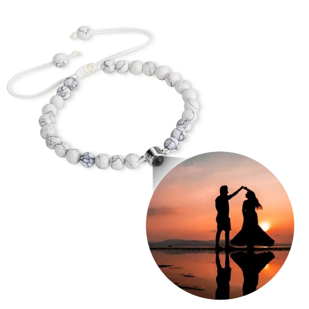 Custom Photo Projection Tiger Eye Bracelet with Black Gallstone Beads