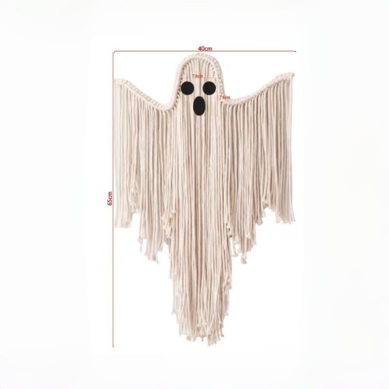 Woven Halloween Ghost Wall Decor - Handmade Boho Hanging Decoration