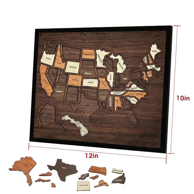 Wooden USA Travel Map Puzzle – Track Your Journey & Memories