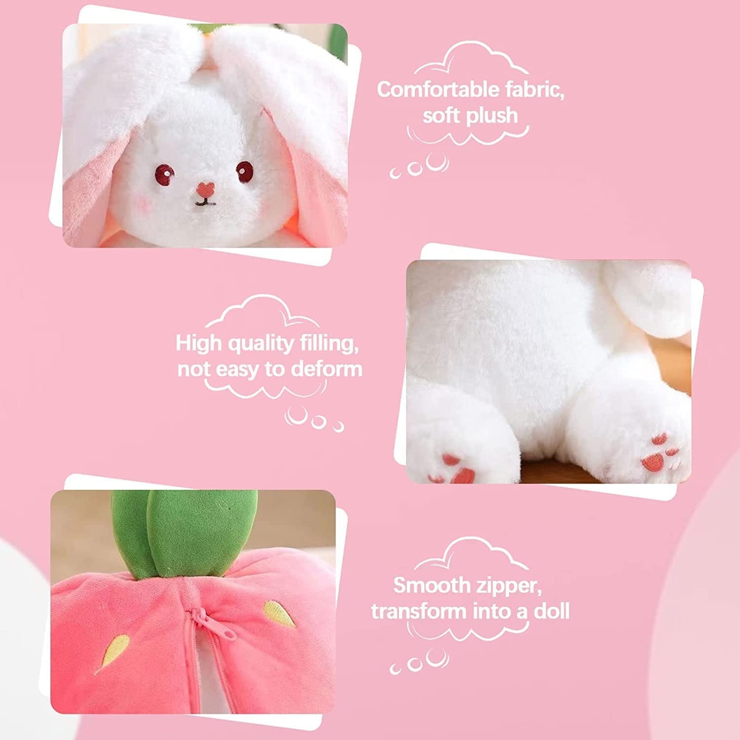 Strawberry Bunny Transformed into Little Rabbit🎀 Fruit Doll Plush Toy🐰