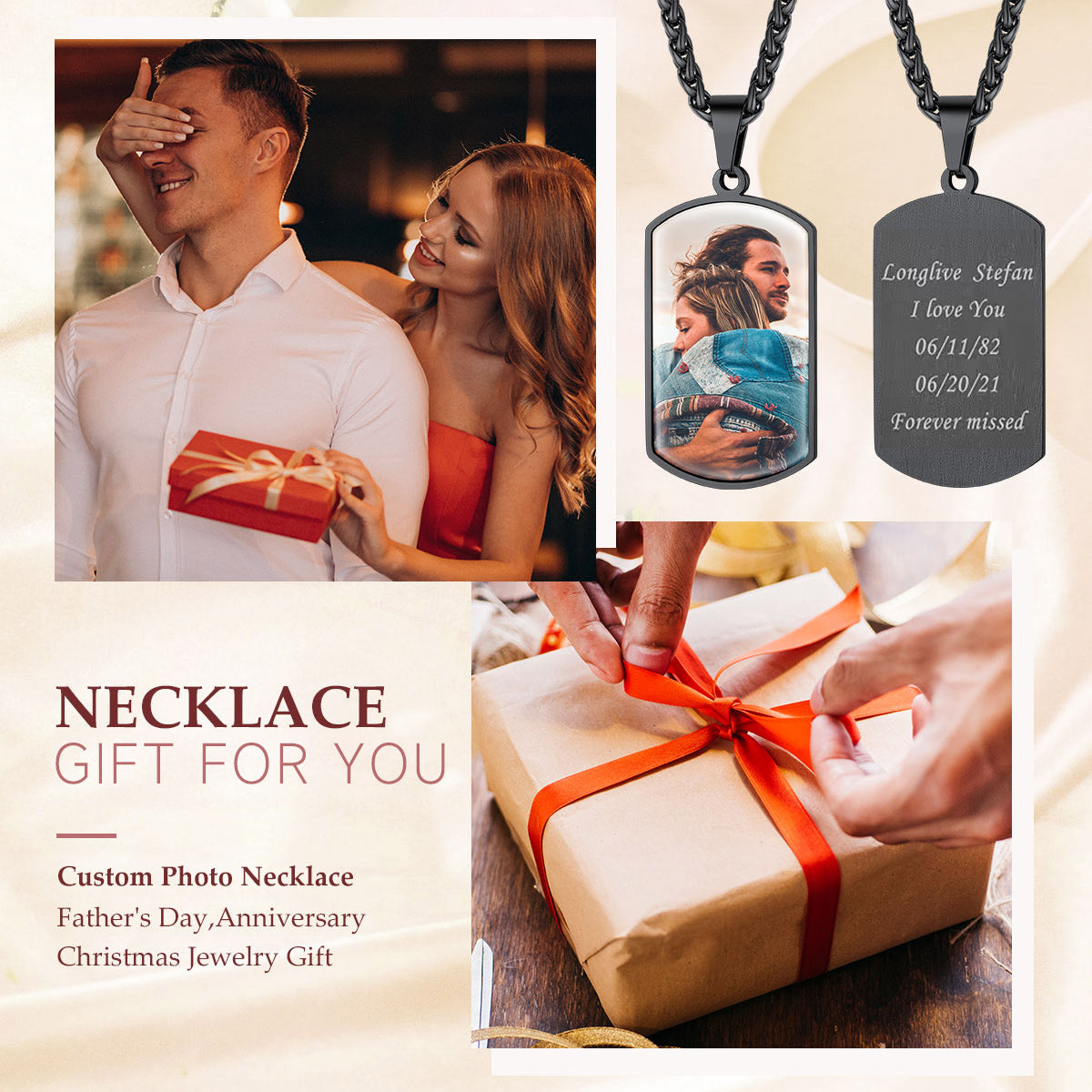Personalized Dog Tag Picture Necklace for Men Women