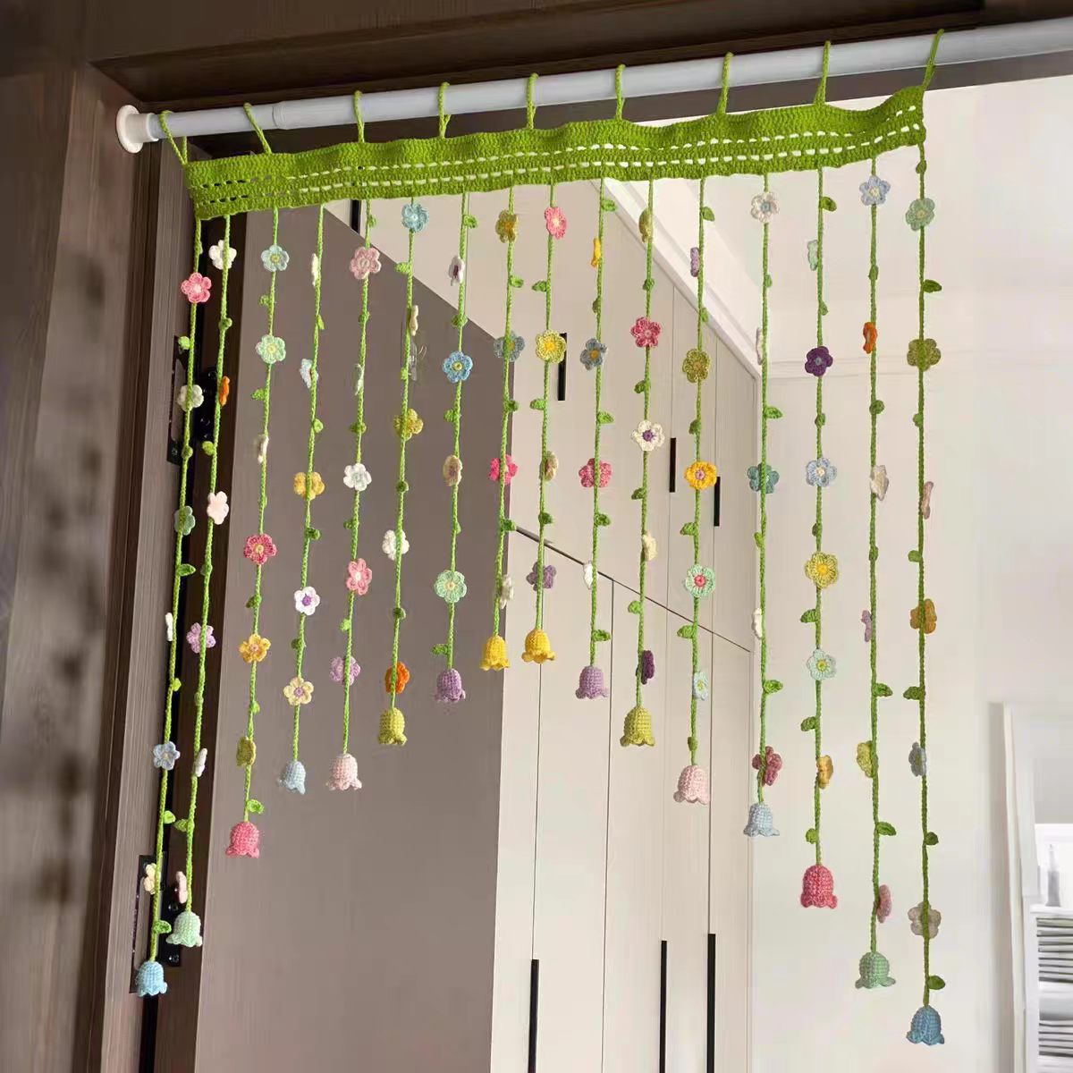 Handmade Crochet Floral Door Curtain – Colorful Finished Flower Curtain