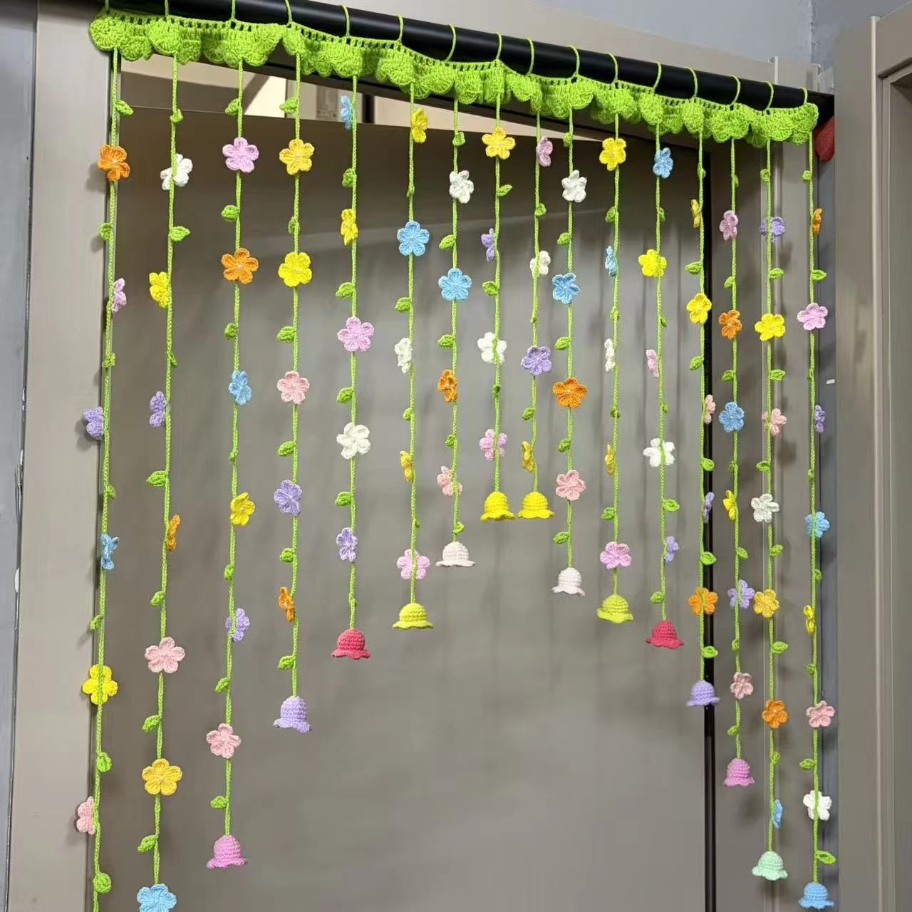 Handmade Crochet Floral Door Curtain – Colorful Finished Flower Curtain
