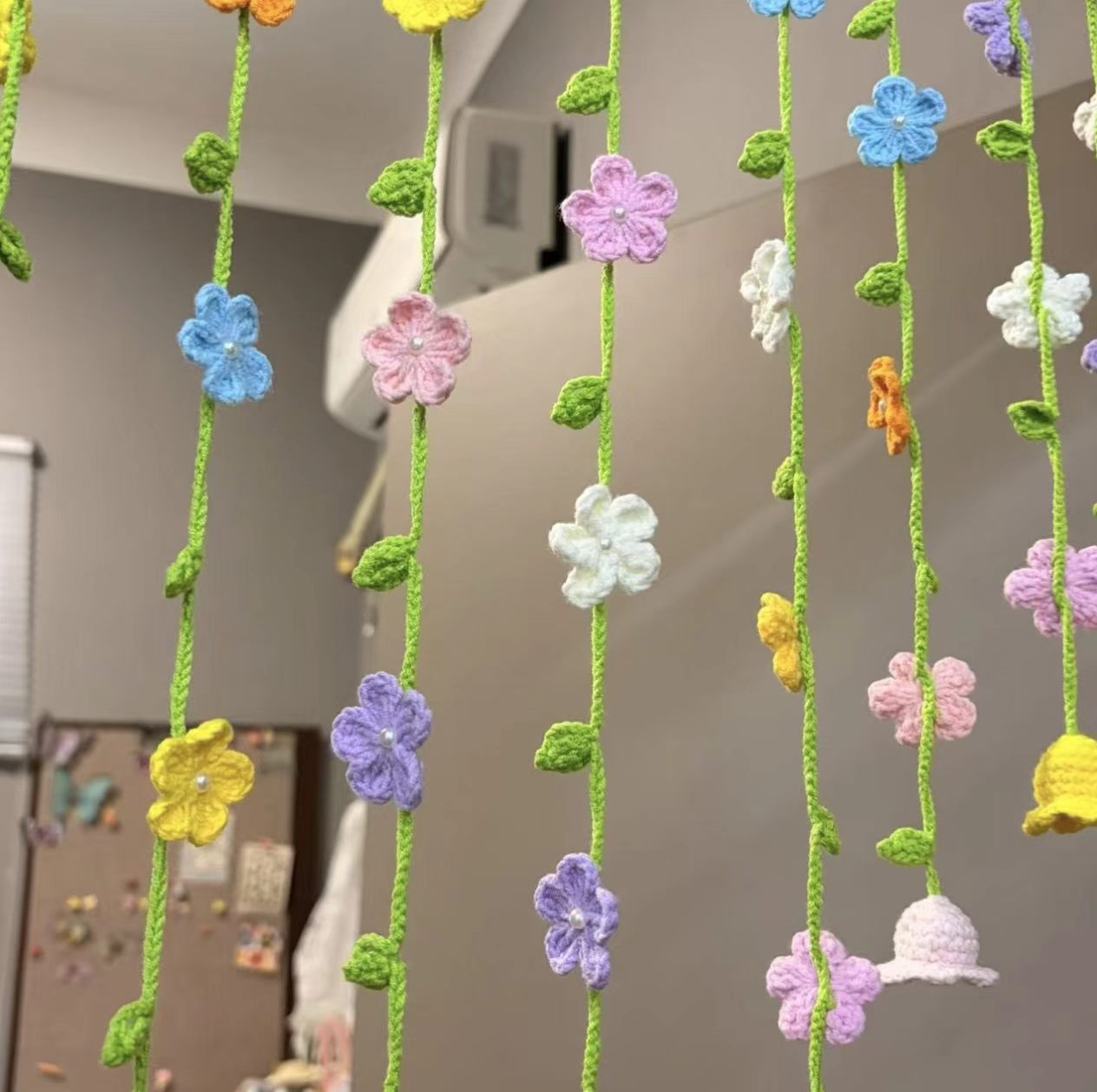 Handmade Crochet Floral Door Curtain – Colorful Finished Flower Curtain