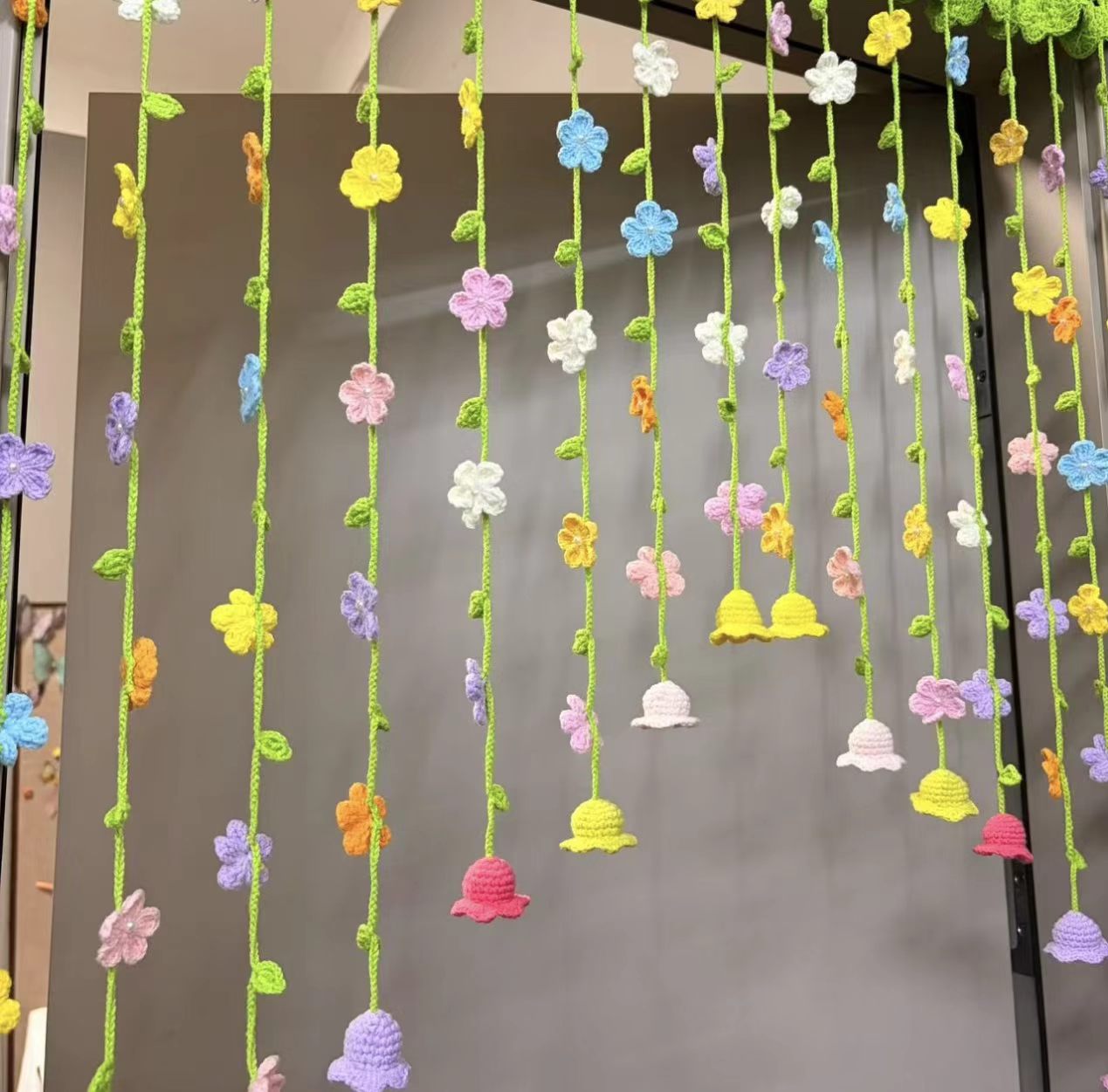 Handmade Crochet Floral Door Curtain – Colorful Finished Flower Curtain