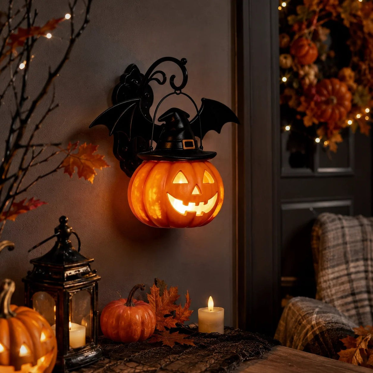 Bat Hat Pumpkin Wall Lamp 🦇