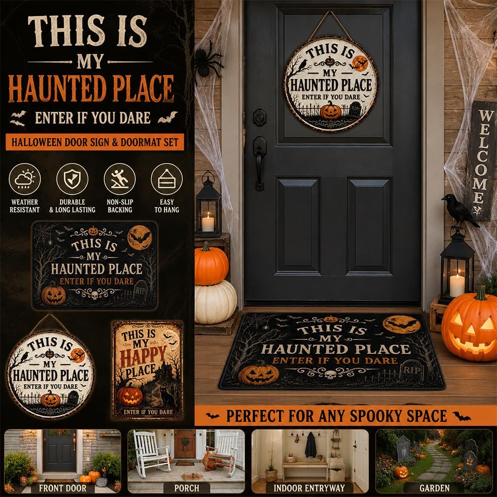 Haunted Place Halloween Door Sign – Spooky Home Decor