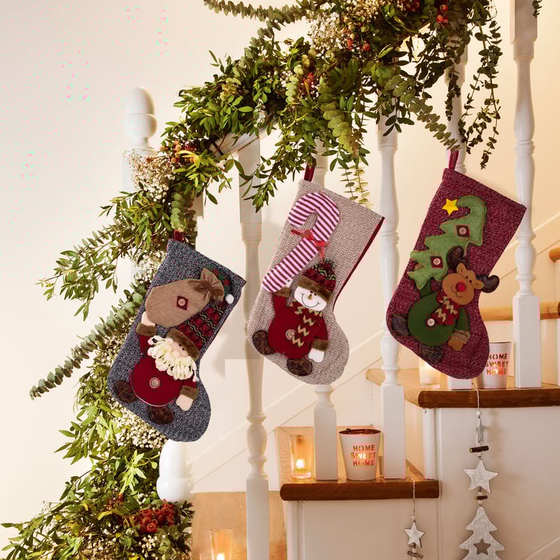 Christmas Stocking with Santa, Snowman and Reindeer
