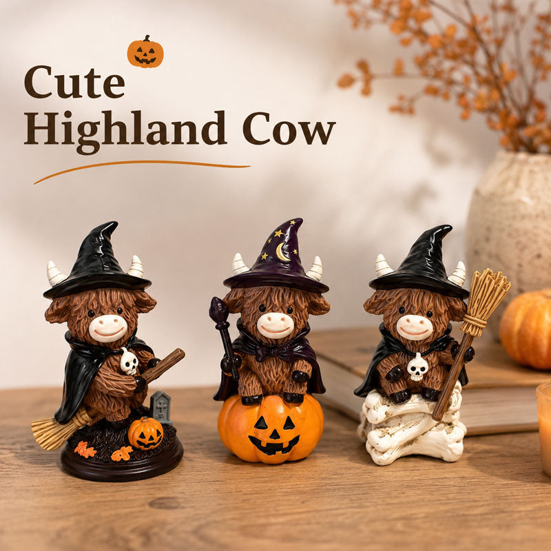 Halloween Highland Cow Ornament – Spooky Cute Tabletop Decor