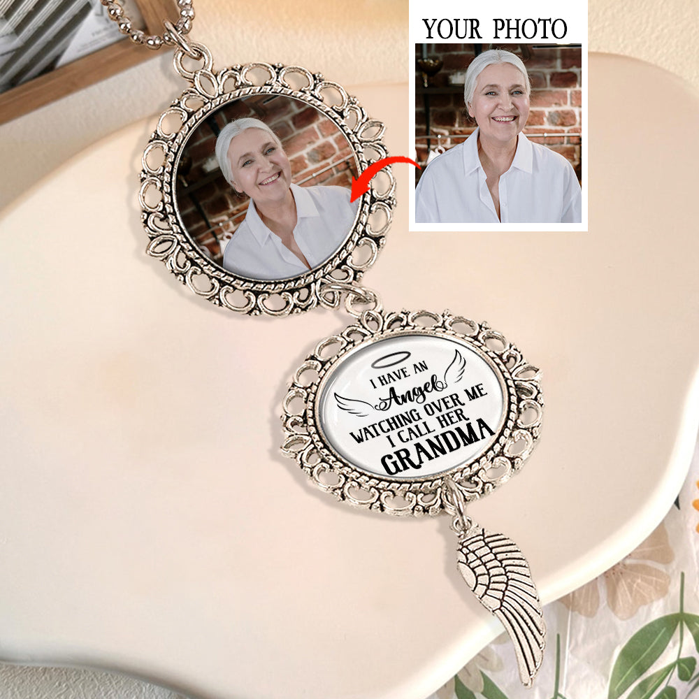 Personalized Car Ornament – 'I Have an Angel Watching Over Me' with Custom Photo and Wing – Heartfelt Gift for Mother’s Day, Family and Car Decor