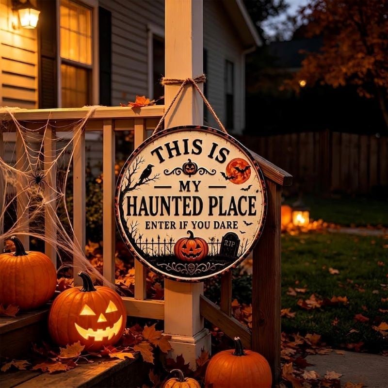 Haunted Place Halloween Door Sign – Spooky Home Decor
