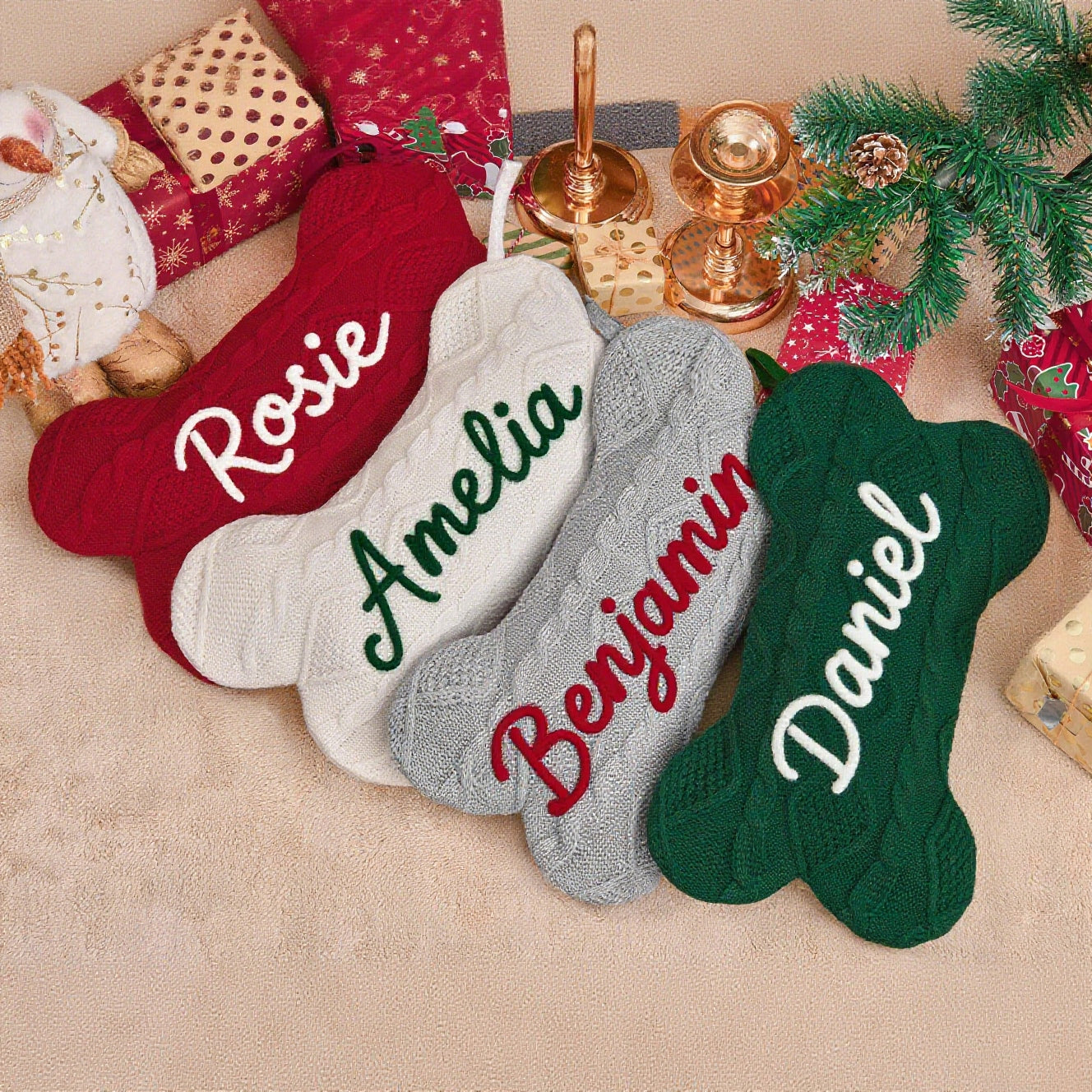 Personalized Hand-embroidery Dog Bone Christmas Stocking