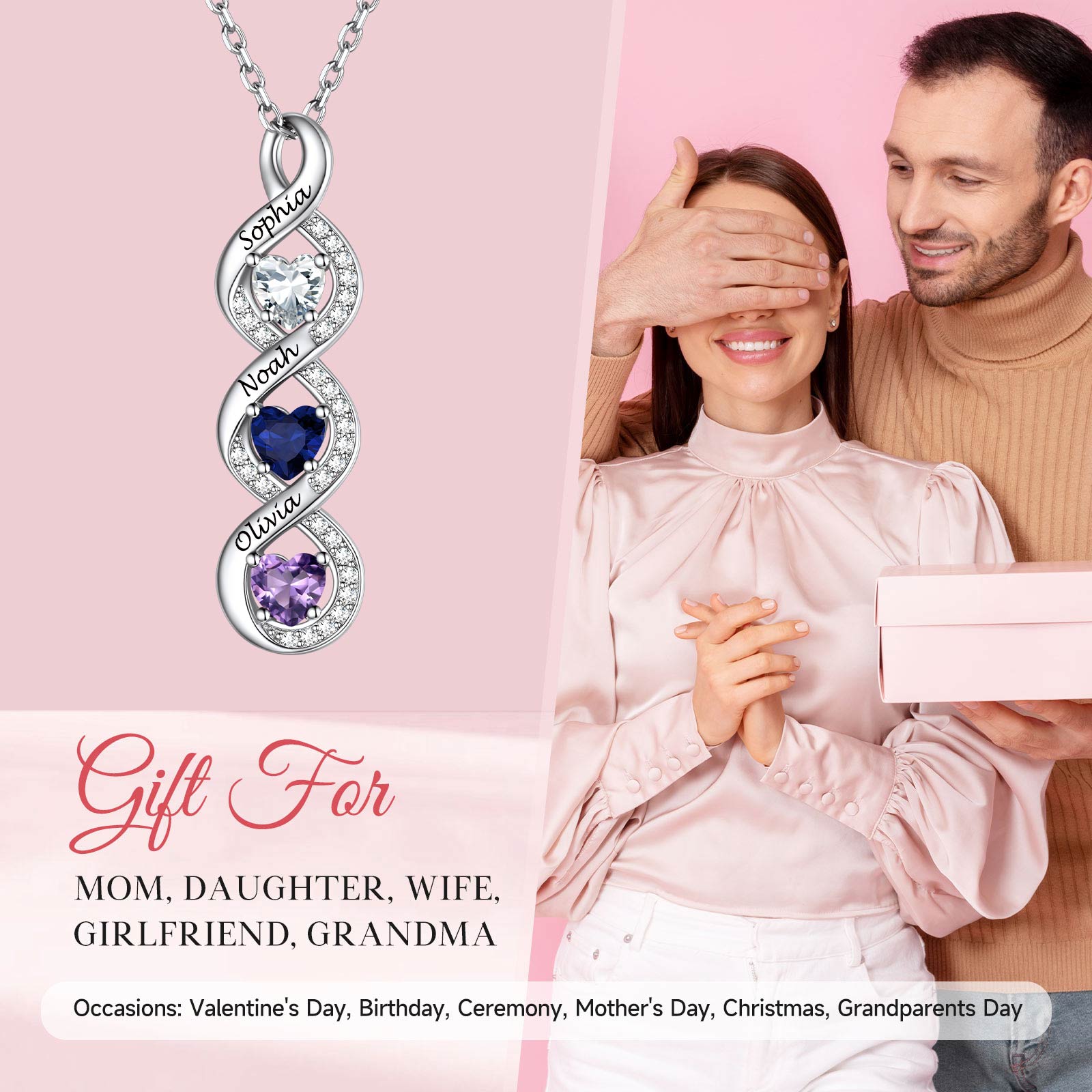 Custom Name Birthstone Infinity Necklace for Mom