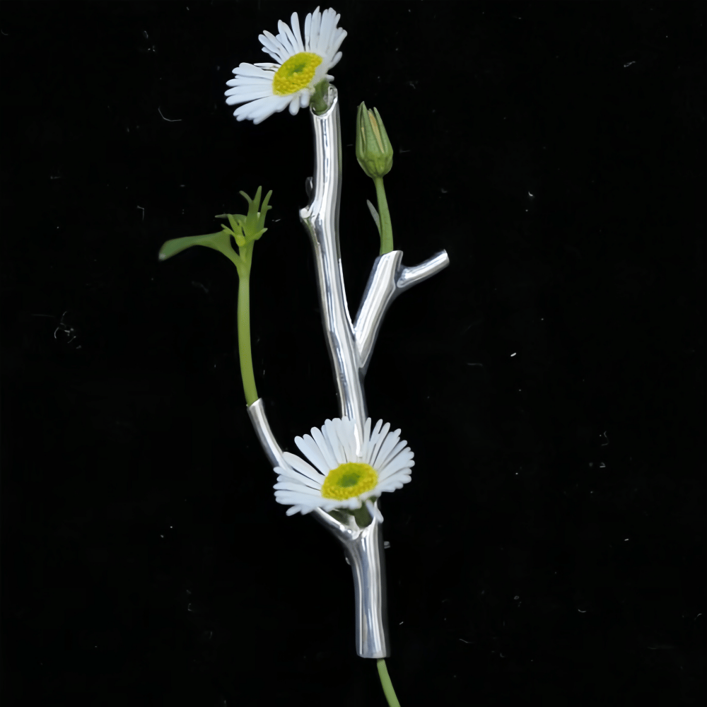 Silver Wearable Branch Flower Vase Brooch