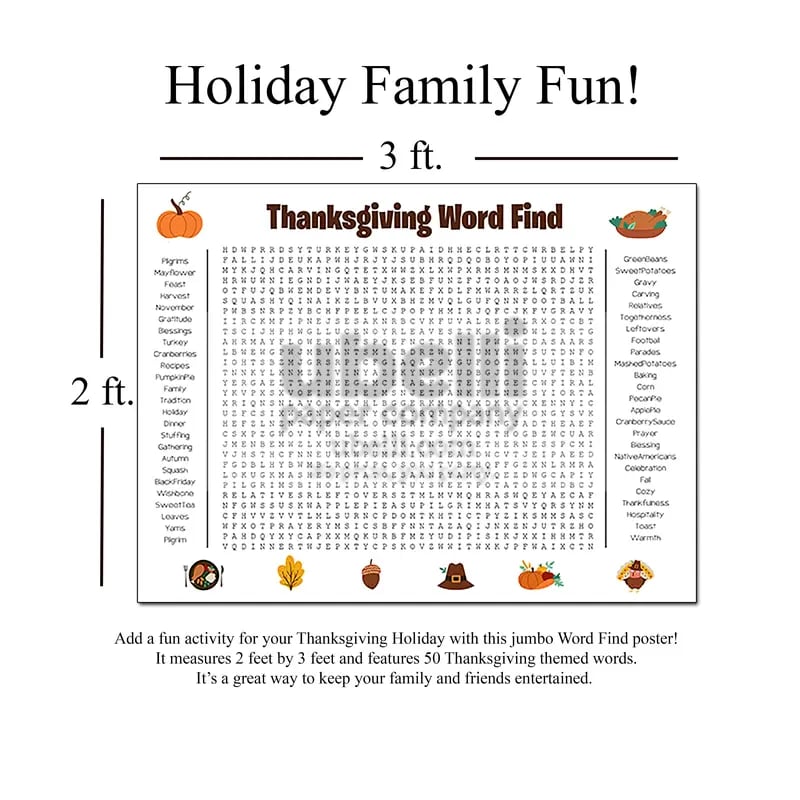 Jumbo Thanksgiving & Christmas Word Search Poster(Giant 36"x24" Wall Game)