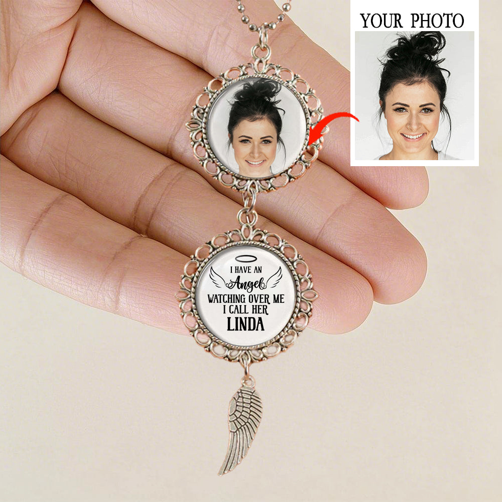 Personalized Car Ornament – 'I Have an Angel Watching Over Me' with Custom Photo and Wing – Heartfelt Gift for Mother’s Day, Family and Car Decor