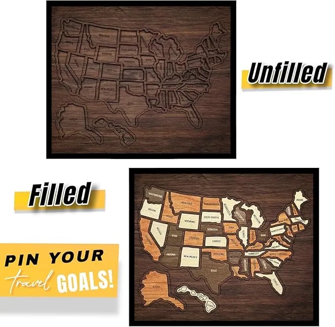Wooden USA Travel Map Puzzle – Track Your Journey & Memories