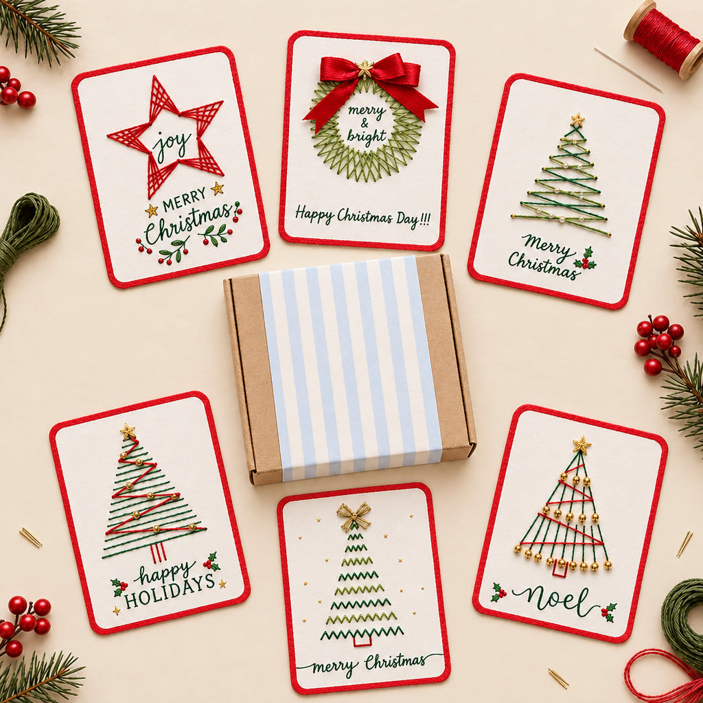 🎄6 Festive Designs ✨| Christmas Thread Art Card Kit – Create Beautiful Handmade Holiday Cards ✨