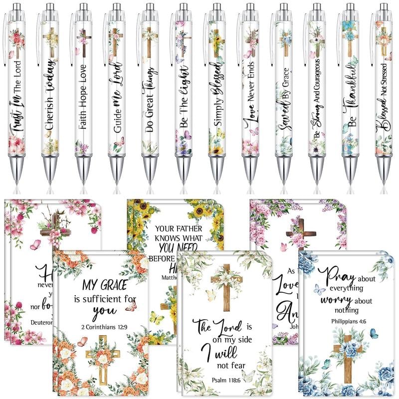 Ensemble de cadeaux chrétiens : Stylos de motivation et carnets de versets bibliques