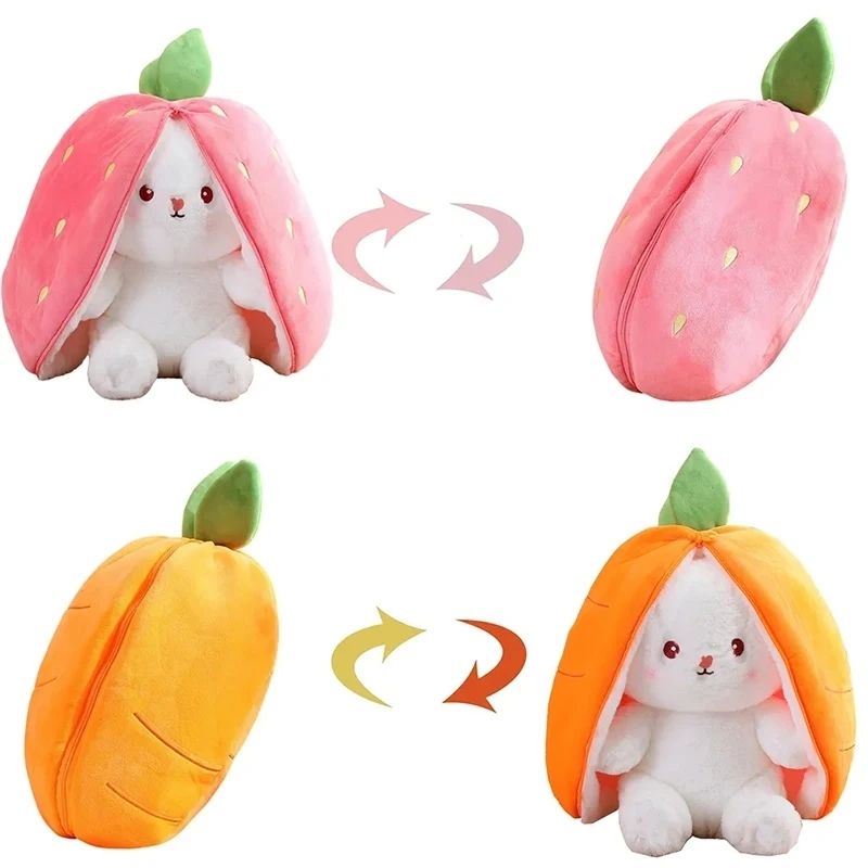Strawberry Bunny Transformed into Little Rabbit🎀 Fruit Doll Plush Toy🐰