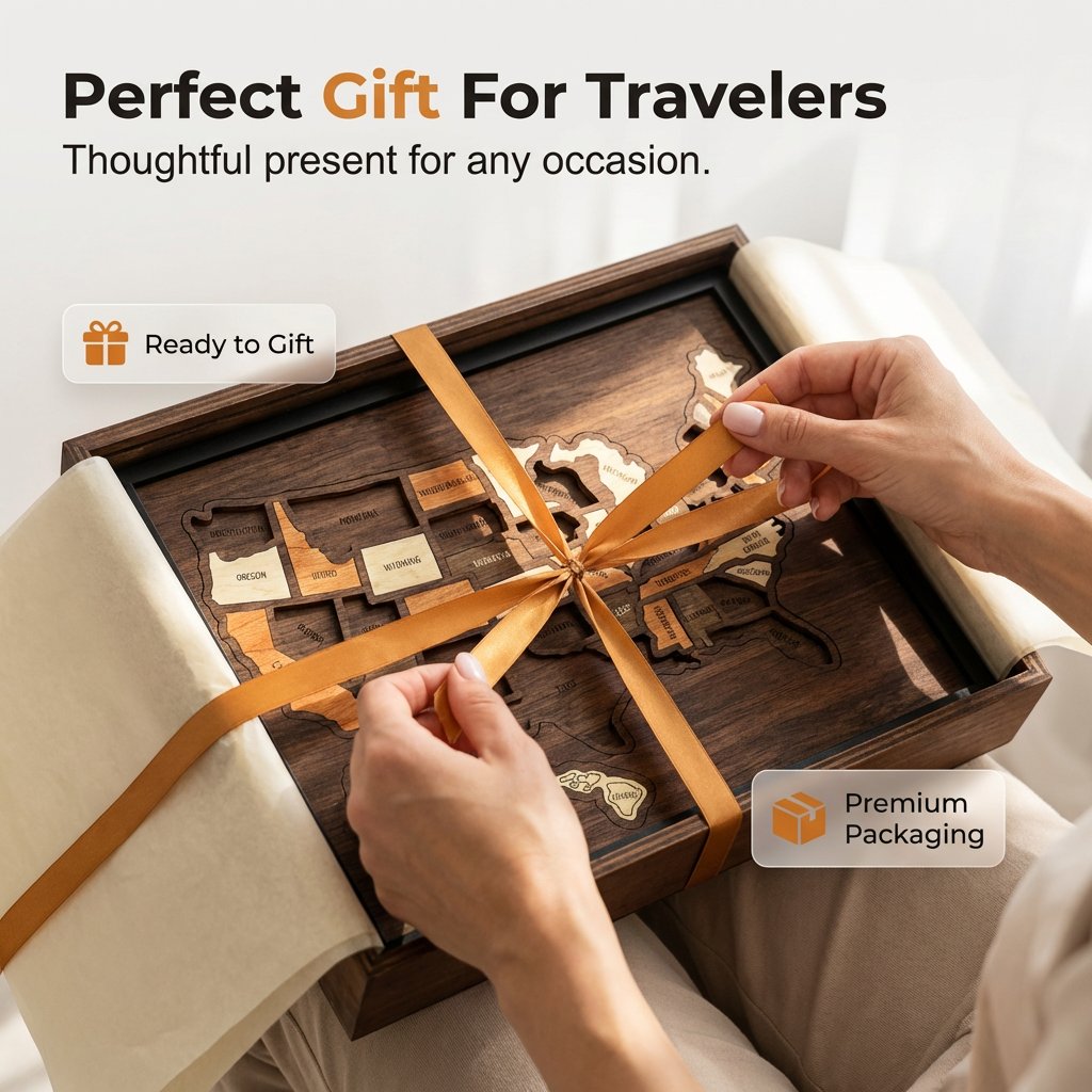 Wooden USA Travel Map Puzzle – Track Your Journey & Memories