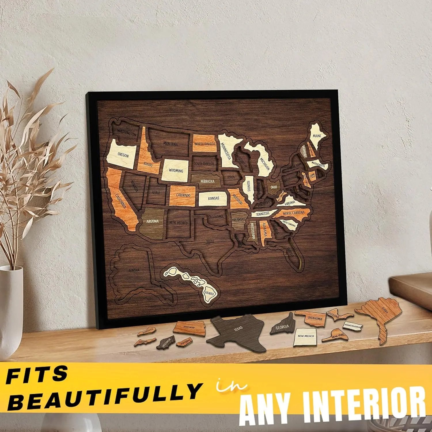 Wooden USA Travel Map Puzzle – Track Your Journey & Memories