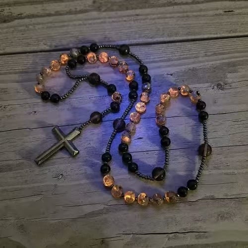 Healing Crystal Yooperlite Fire Stone Rosary Necklace