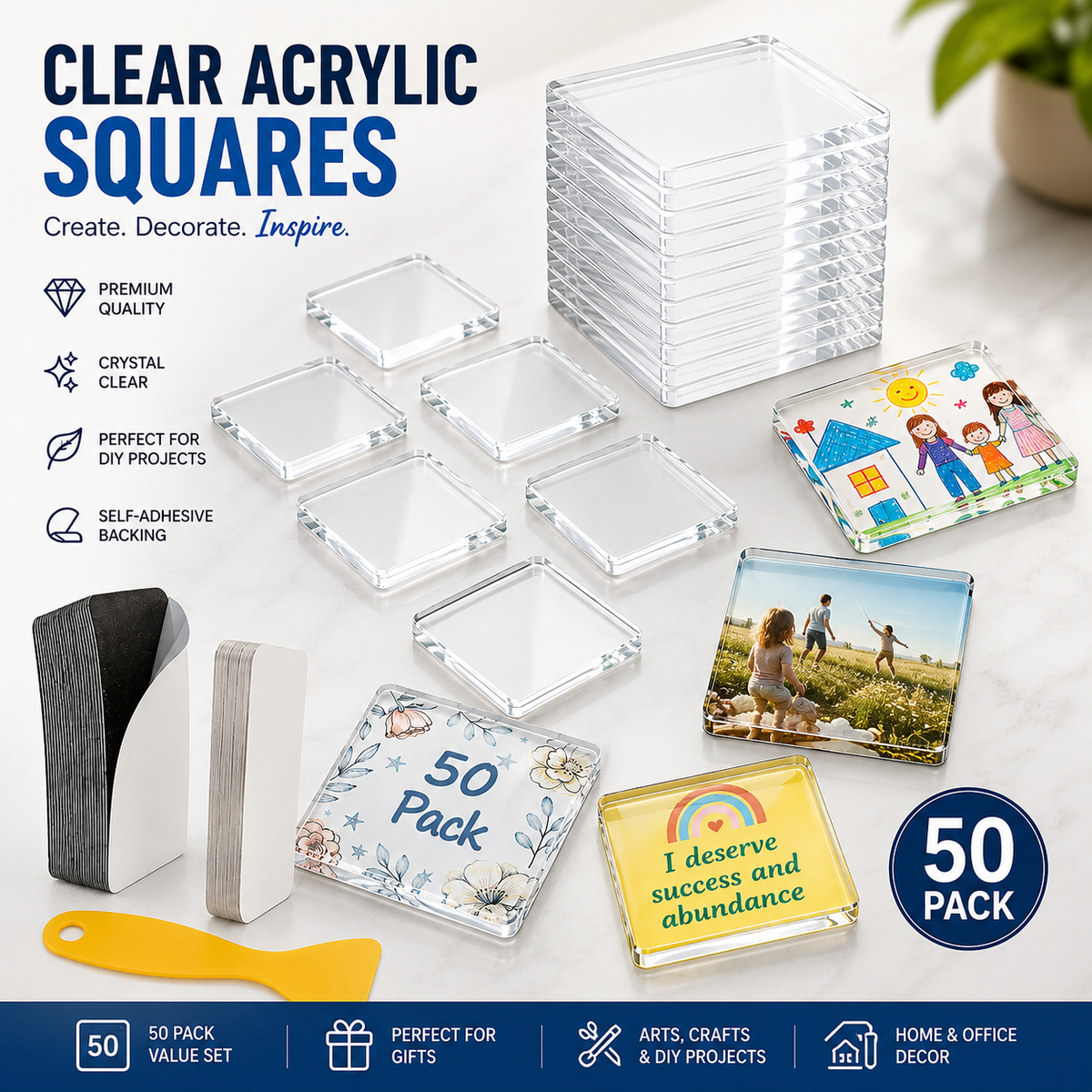 Magnetic Photo Frames 2"x2" Clear Acrylic DIY Fridge Magnets