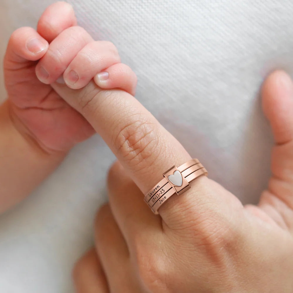 Personalized  Heart Women Stacking Rings with Engraved 2-5 Names Family Jewelry Mother's Day Birthday Gift for Mom Grandma