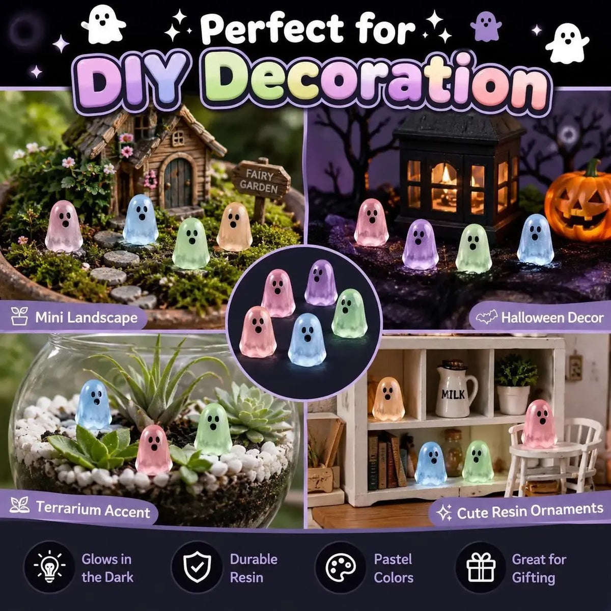 Glow-in-the-Dark Cute Ghost Resin Bead Set