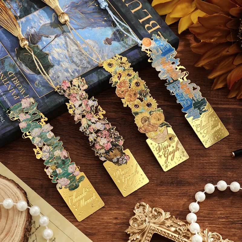 8-Piece Gold Tassel Bookmark Set – Inspired by Van Gogh & Monet