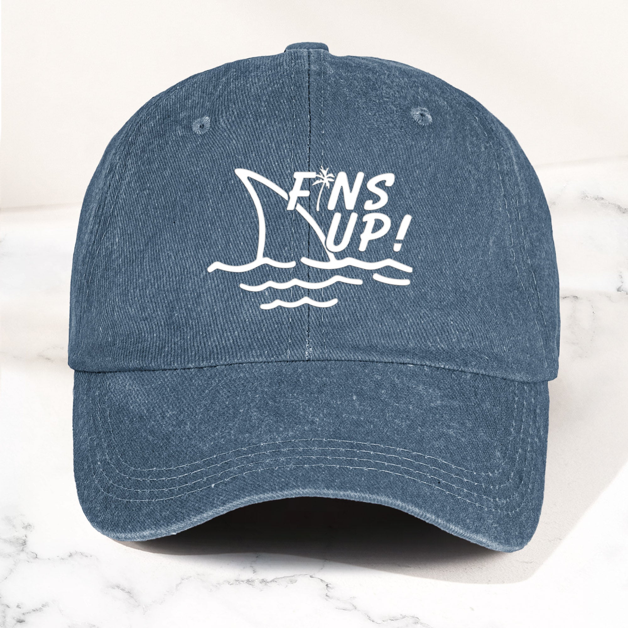 Jimmy Buffett Denim Dad Cap – Fins Up Margaritaville Beach Vibes Hat