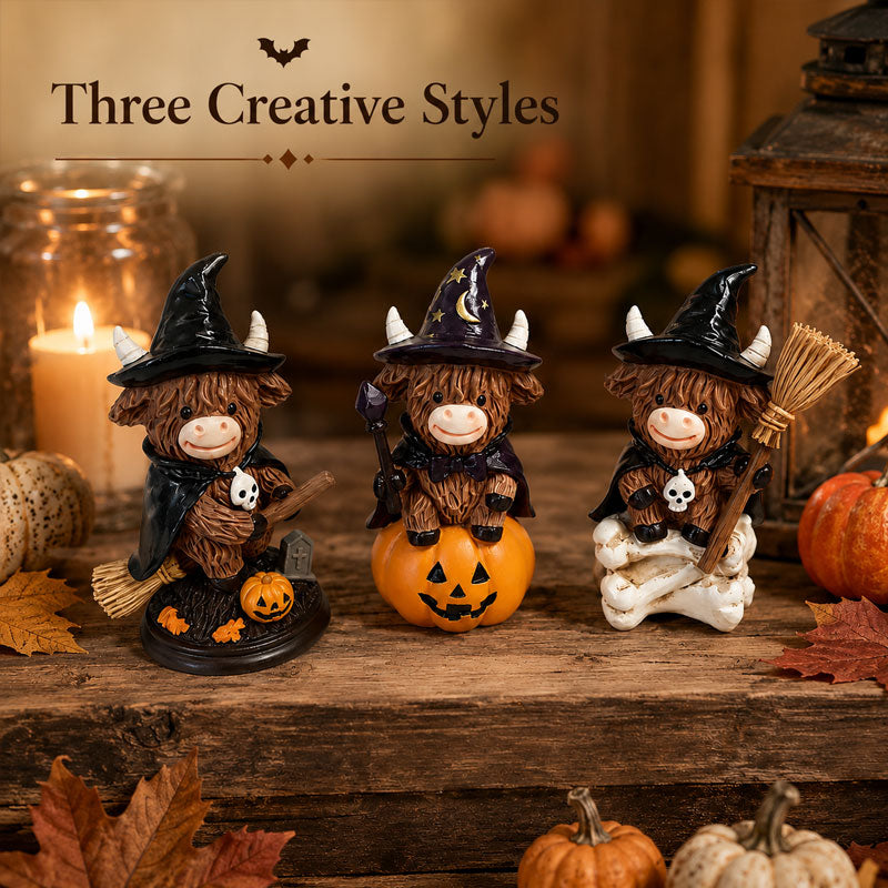 Halloween Highland Cow Ornament – Spooky Cute Tabletop Decor