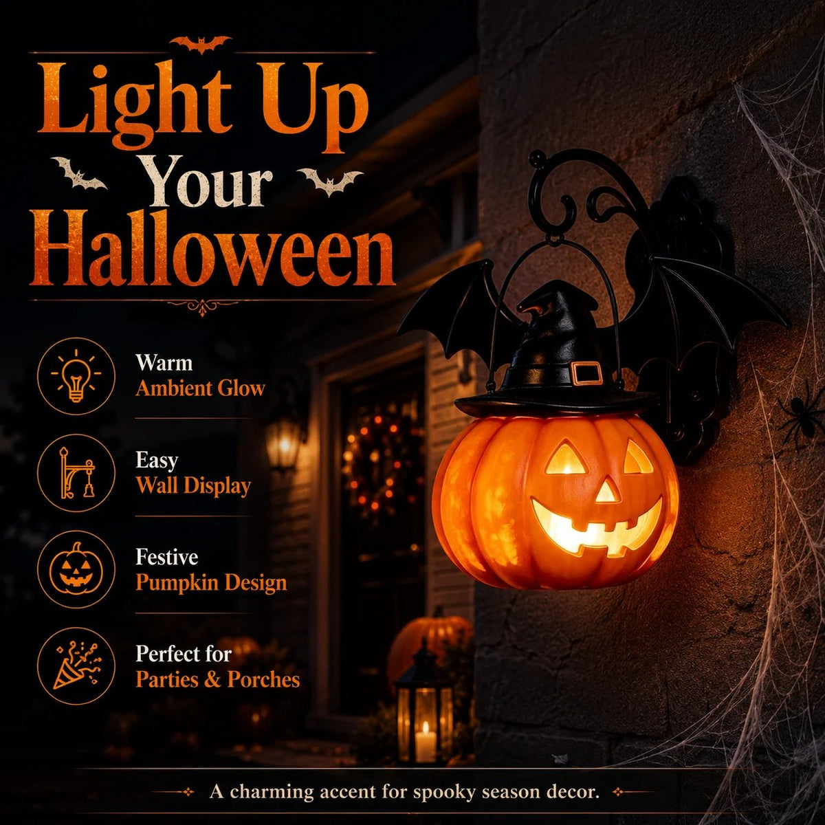 Bat Hat Pumpkin Wall Lamp 🦇
