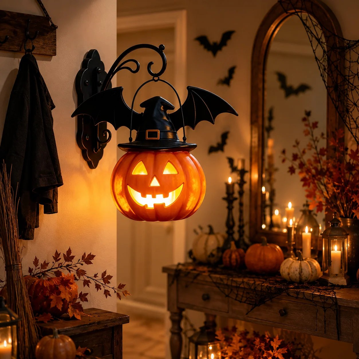 Bat Hat Pumpkin Wall Lamp 🦇