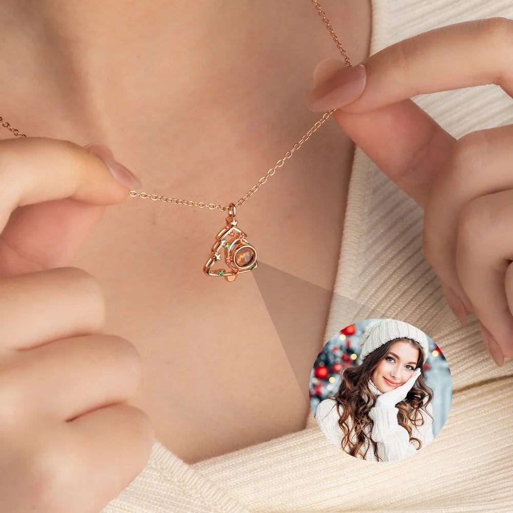 Personalized Christmas Tree Micro-Carved Photo Projection Necklace