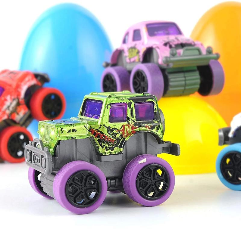 12Pcs Easter Eggs Packed with Pull Back Monster Cars and Trucks