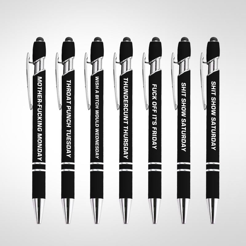 Lot de 7 stylos bille en métal avec citations amusantes anti-stress (7 pièces)