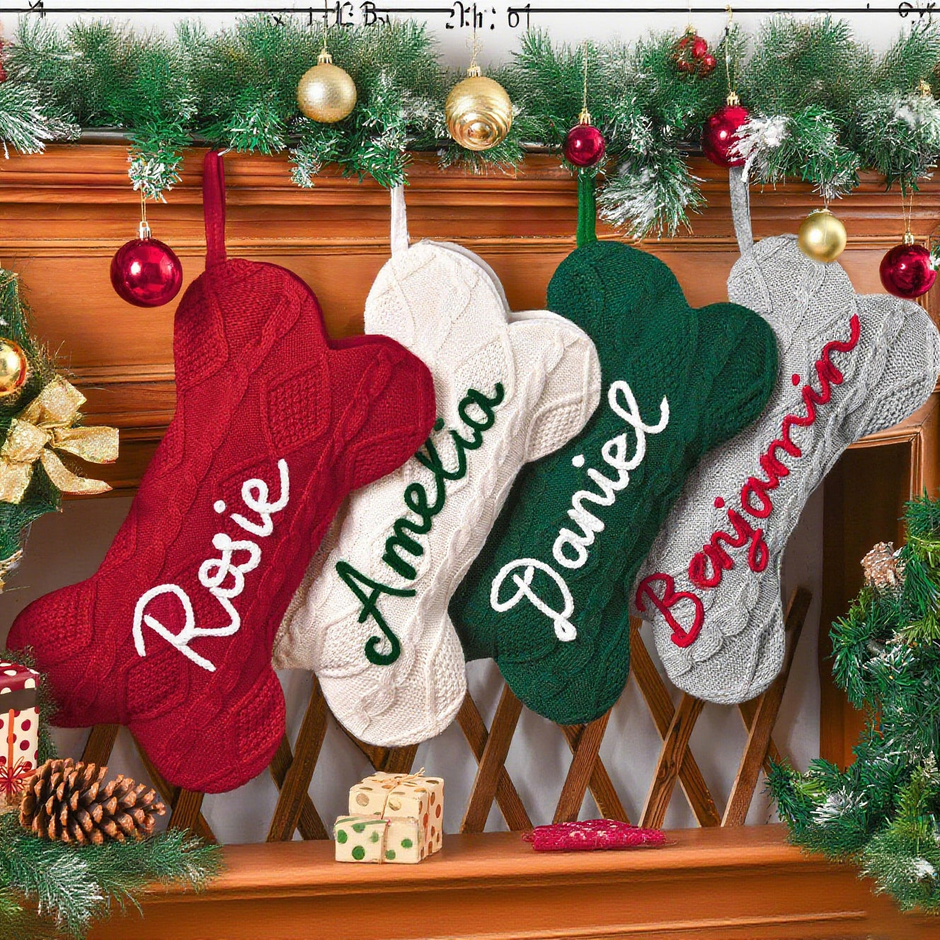 Personalized Hand-embroidery Dog Bone Christmas Stocking