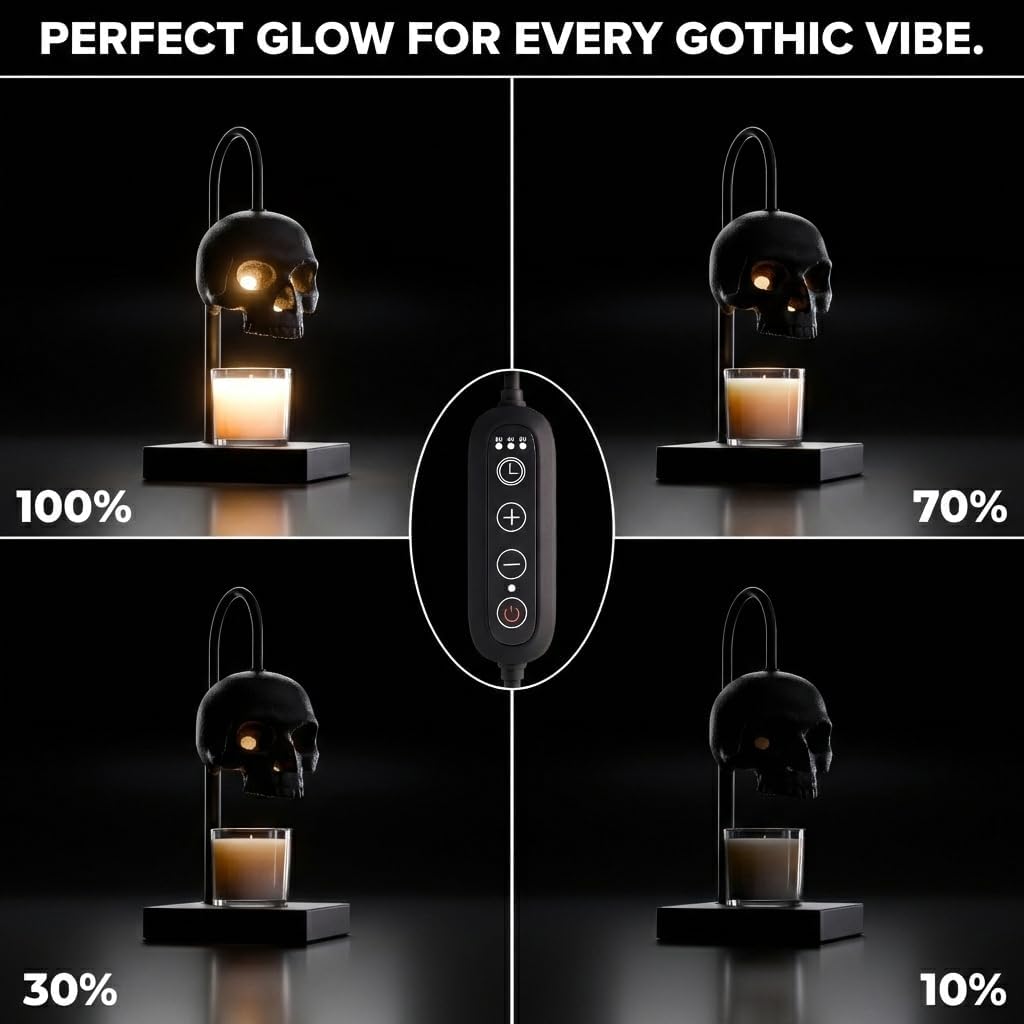 Gothic Skull Candle Warmer Lamp with Timer & Dimmable Heat