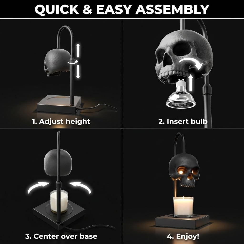 Gothic Skull Candle Warmer Lamp with Timer & Dimmable Heat